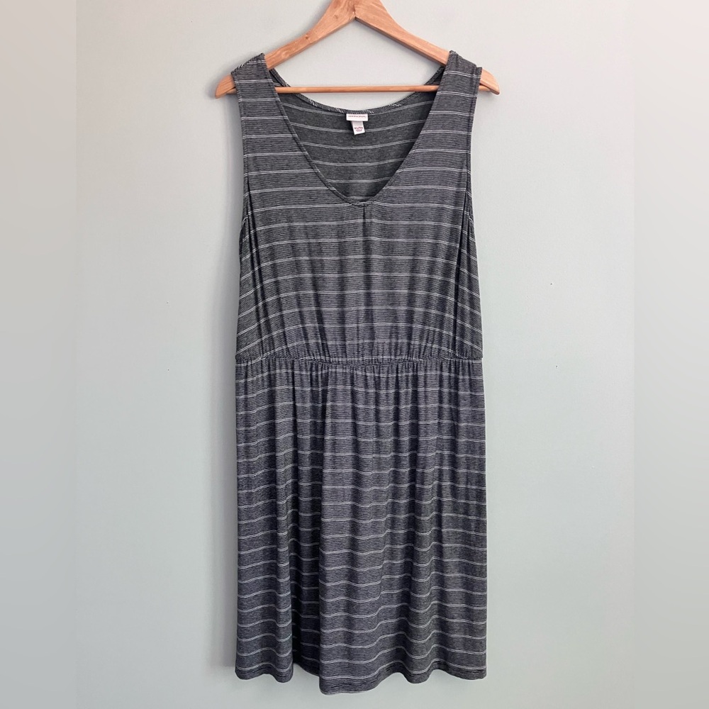 MERONA Black and White Striped  V-Neck Midi Tank Dress Size XL - Picture 2 of 11
